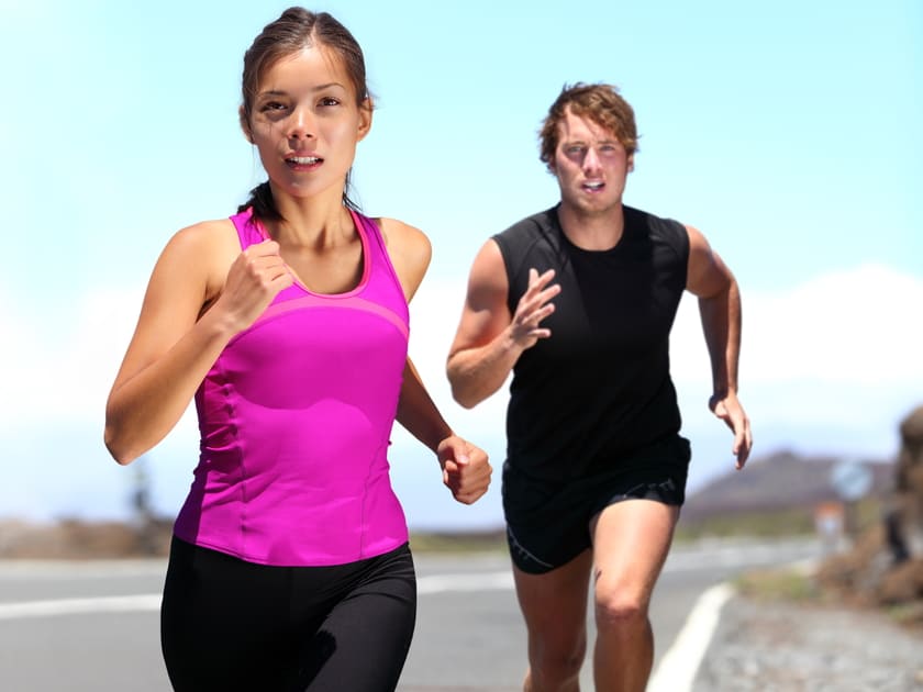 men and women running